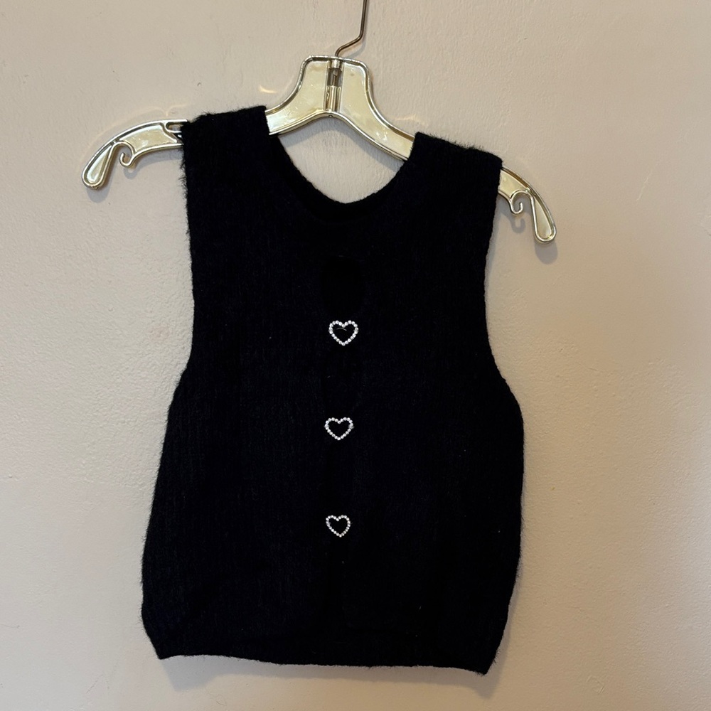 Forever 21 Black Knit Vest with Heart Accents